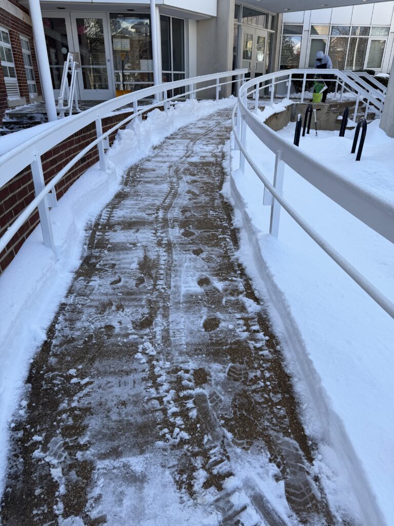 Ramp to school entrance cleared of snow