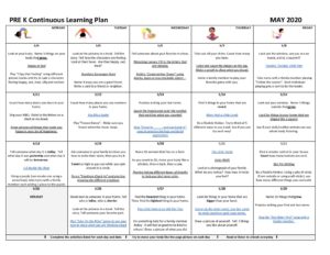 Copy of May Pre K Continuous Learning Plan