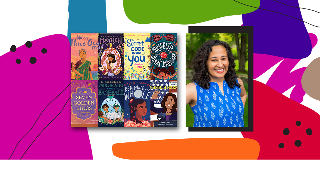 A picture of author Rajani Larocca with some of her published books