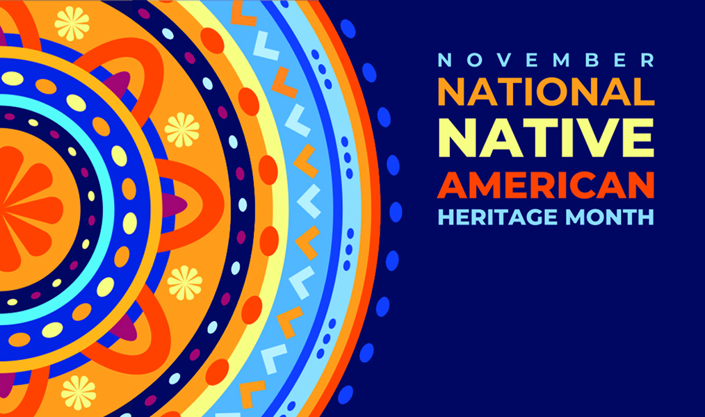 Design de arte indígena com palavras novembro Mês Nacional do Patrimônio Nativo Americano