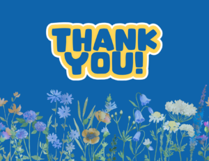 Blue background with flowers and Thank you