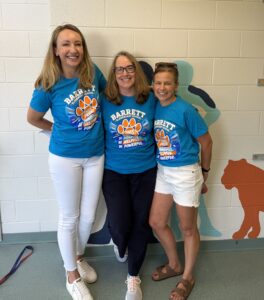 Teachers wearing blue Barrett Tiger Shirts - Stephenie Kessler, Laurie Sullivan and Carrie Lombardi